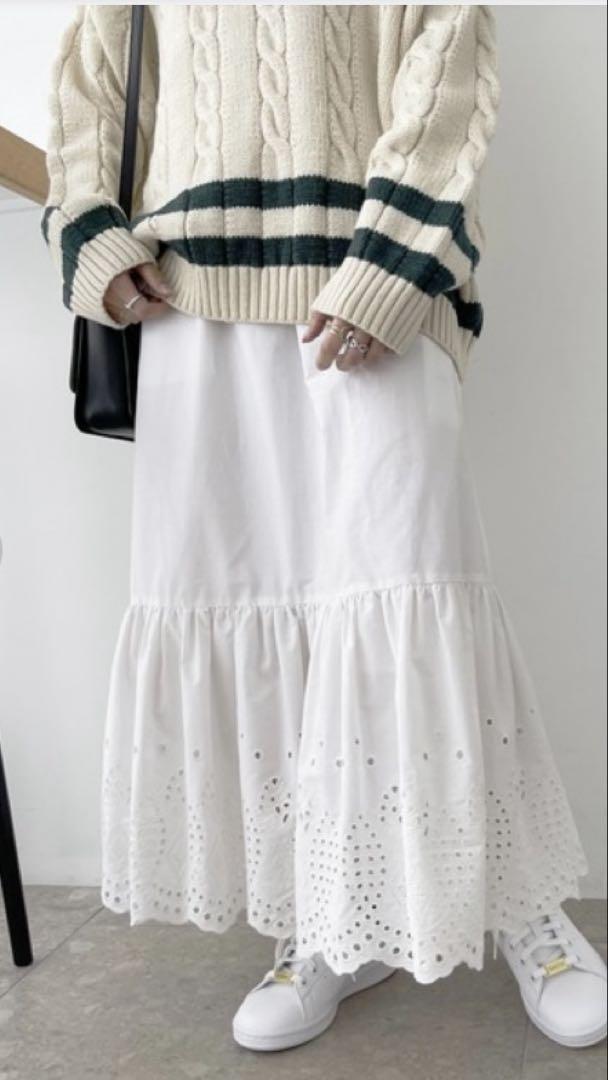 Spick & Span コットンエンブロイダリースカート　白