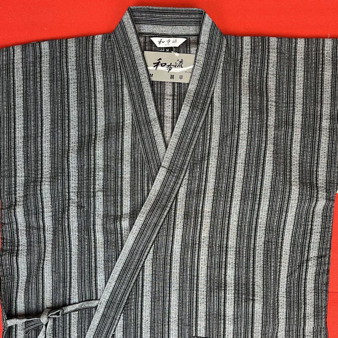 新品 メンズ 甚平 Mサイズ 501 グレー 黒 紳士 和布流 父の日