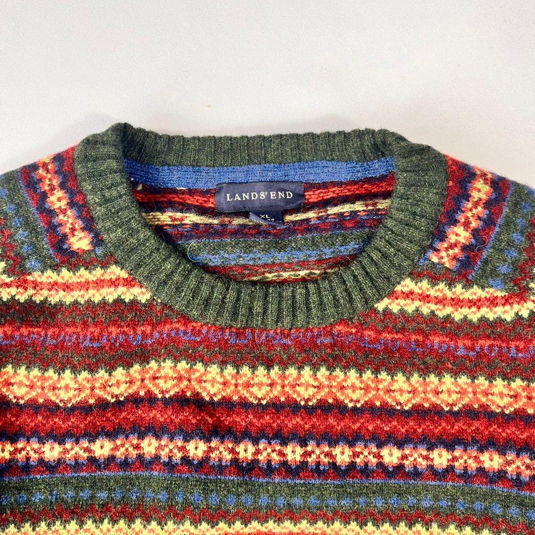 LANDS´END ランズエンド ウール 総柄 フェアアイル柄 ニット
