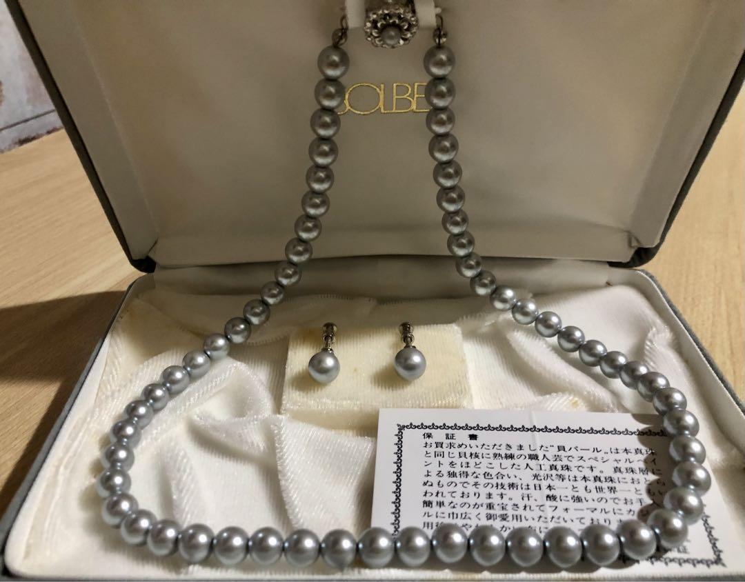 SOLBEE♡グレーパールネックレス♡イヤリング♡セット♡冠婚葬祭♡簡単装着♡
