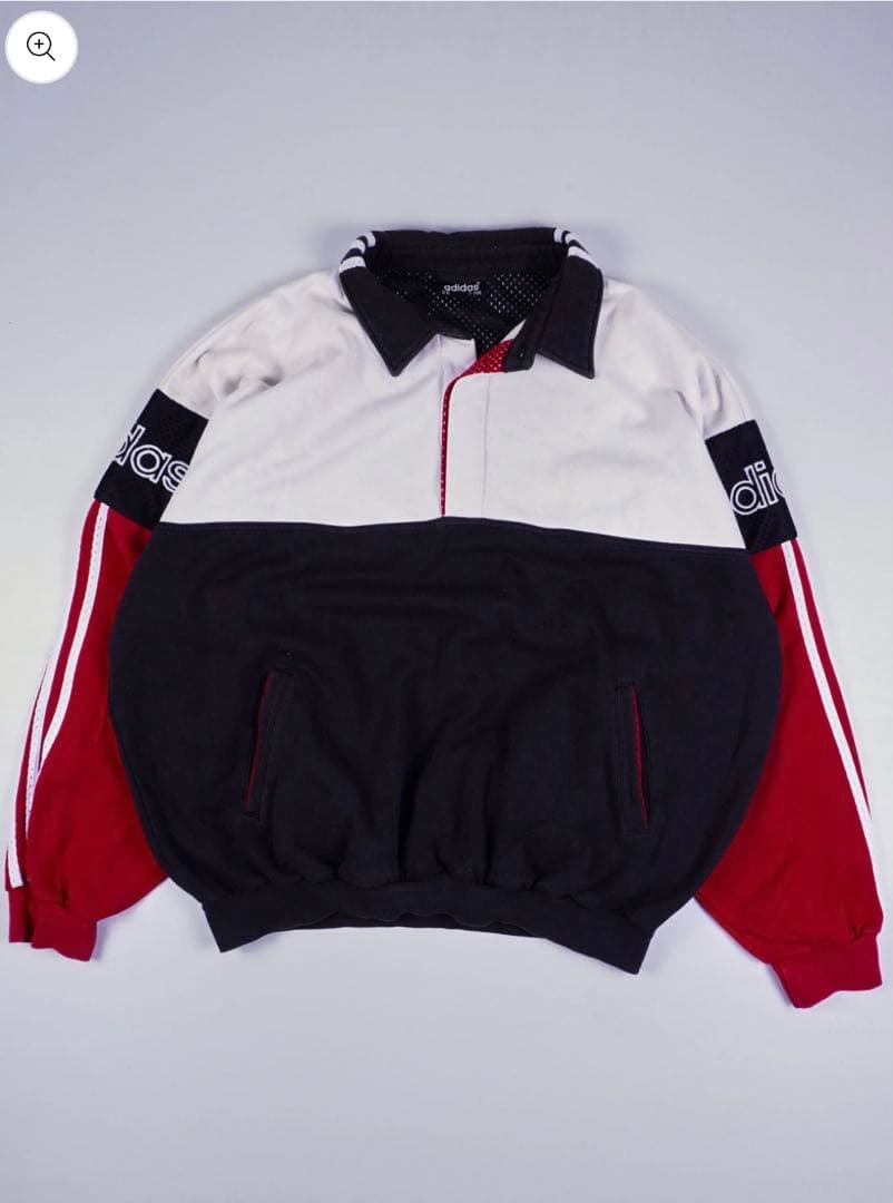 【希少】 80’s adidas 刺繍スウェット スリーライン ハーフボタン L