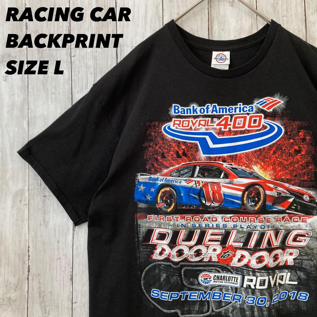 DELTA レーシングカーバックプリントTシャツ　サイズL 黒　アメリカ古着