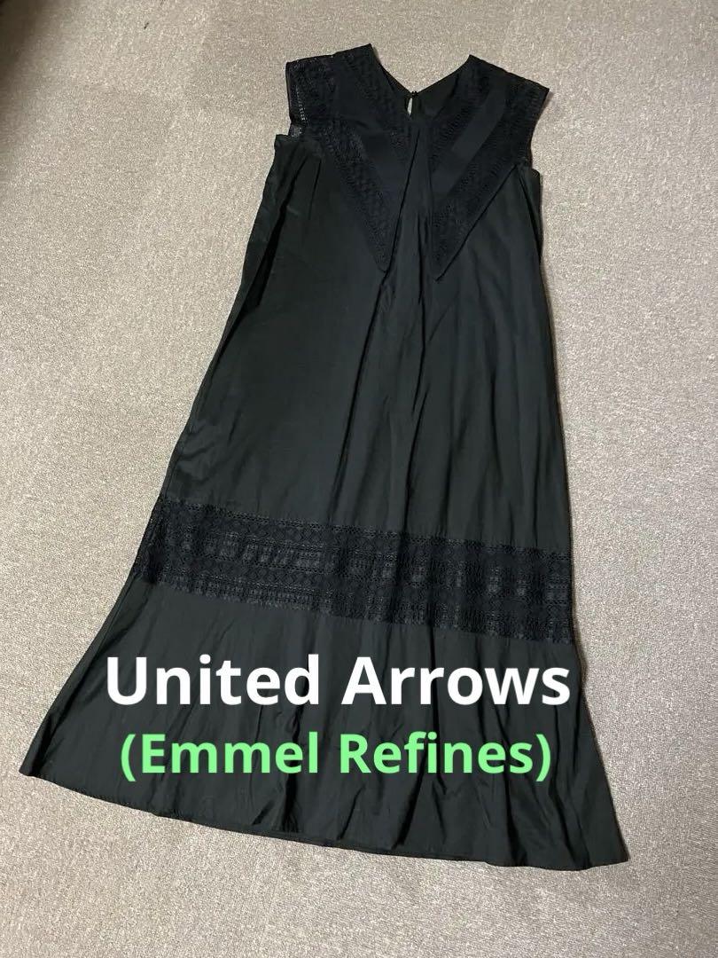 United Arrows 黒のノースリーブレース襟ロングワンピースMサイズ