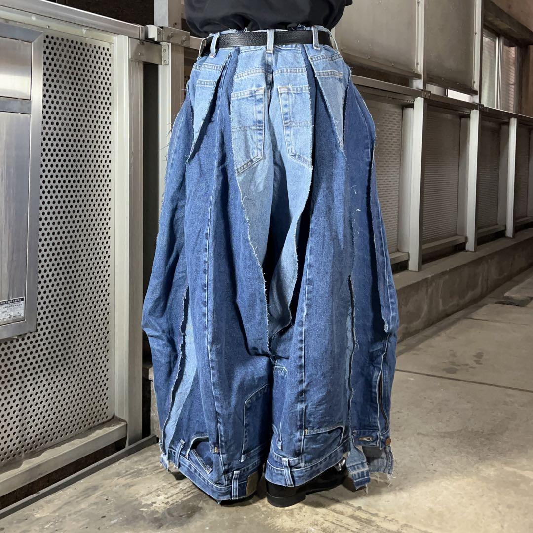 格安人気 リメイクパンツ ワイドフレア ベルボトム リメイク古着 再