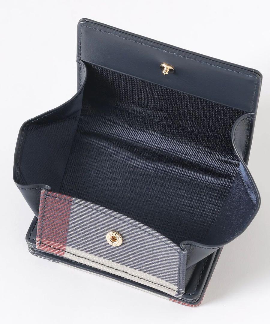 ブルーレーベルクレストブリッジ ★チェック×ネイビー革折財布新品★コインケース