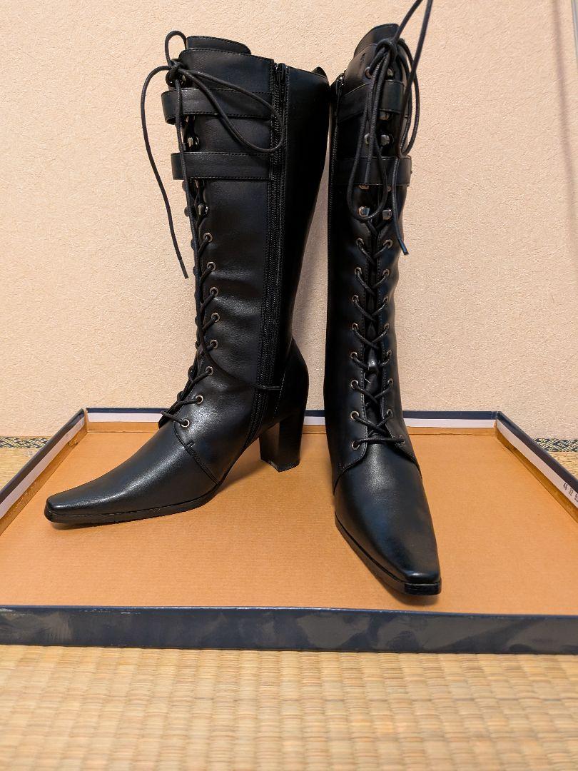 ブラックレースアップロングブーツ