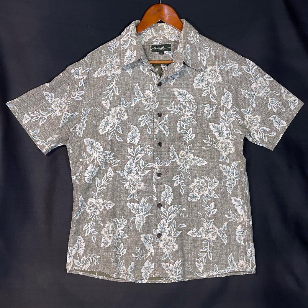 Eddie Bauer 裏地使い コットン アロハシャツ 総柄 エディーバウアー