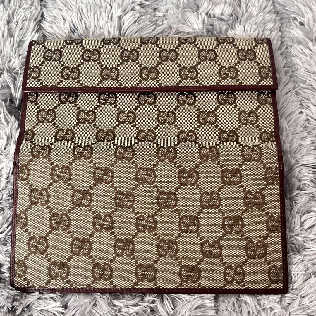 美品✨GUCCI 長財布　ゴールドフラップ　GGキャンバス　ロイヤルレッド