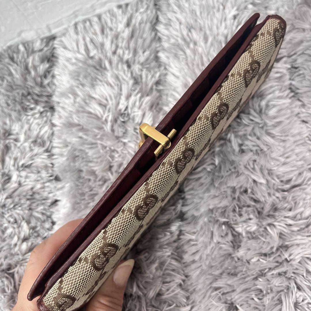 美品✨GUCCI 長財布　ゴールドフラップ　GGキャンバス　ロイヤルレッド