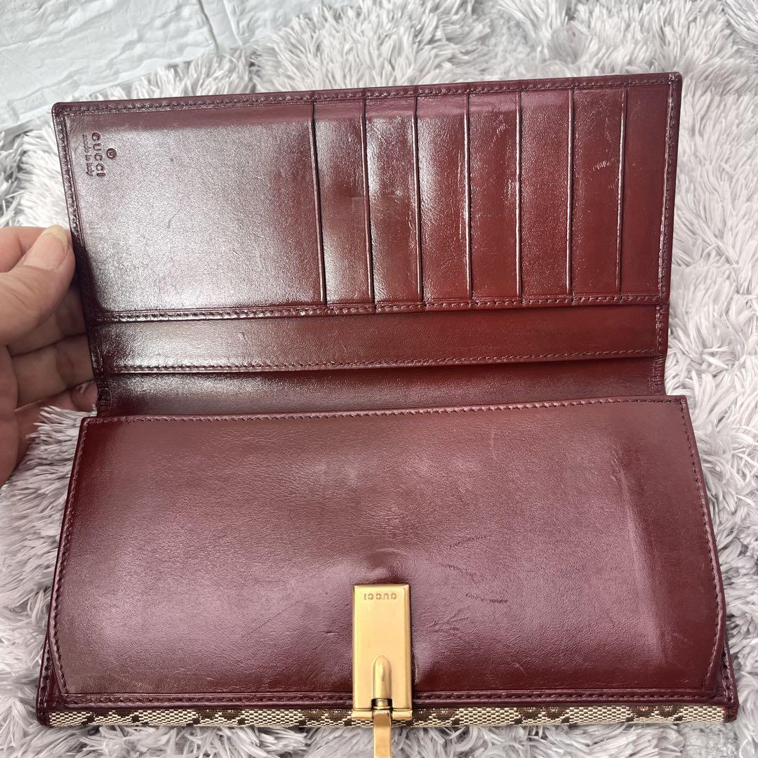 美品✨GUCCI 長財布　ゴールドフラップ　GGキャンバス　ロイヤルレッド
