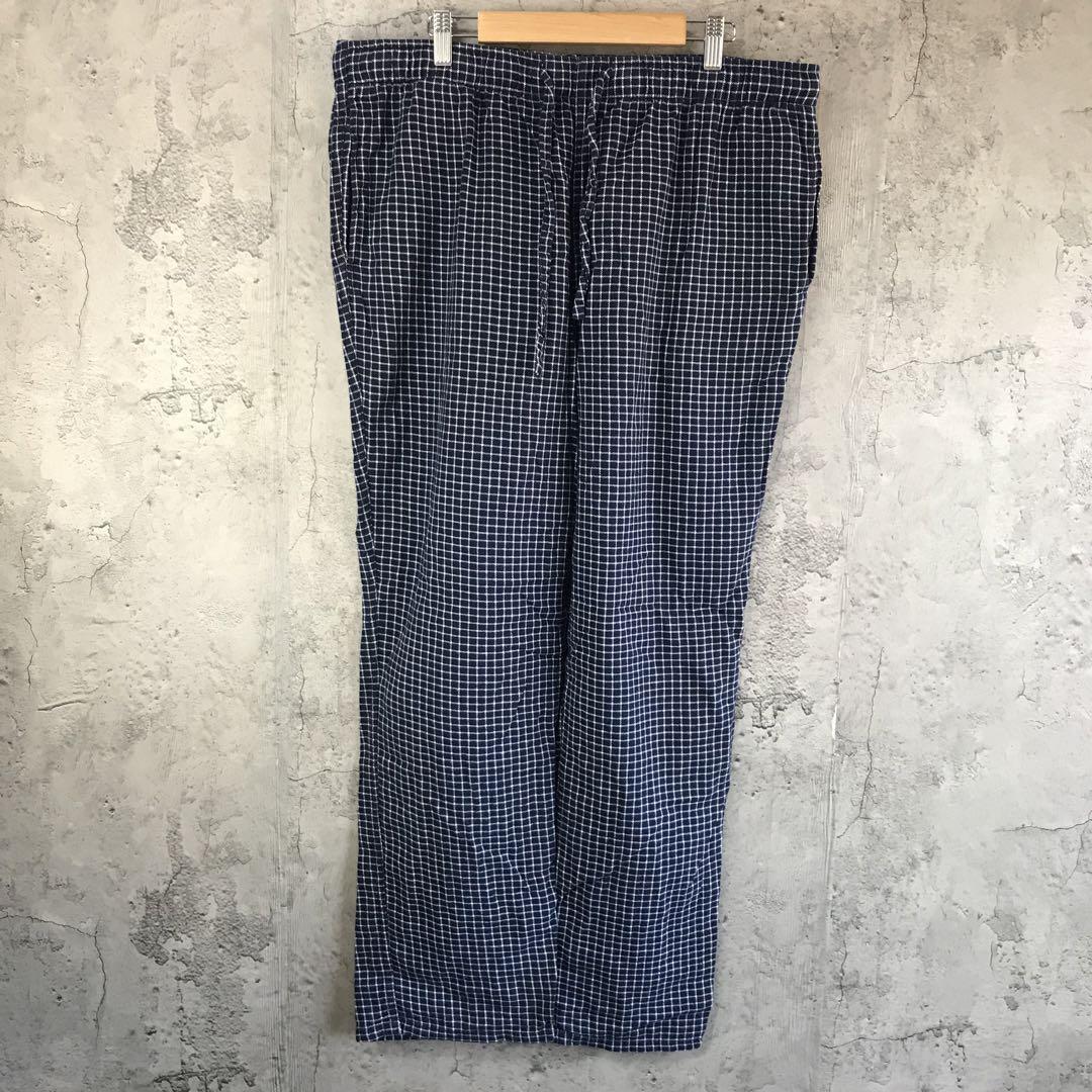 yz32古着　チェックパンツ　パジャマパンツ　紺　白　90s Y2K