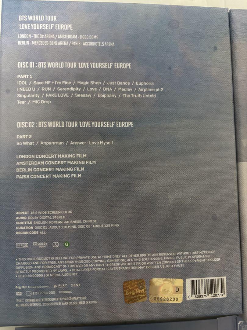 BTS 'LOVE YOURSELF' in Europe DVD JIN ジン