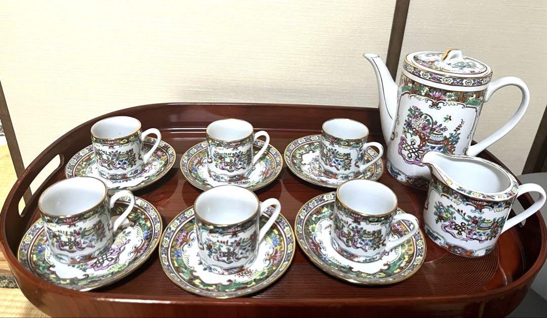 ★セット売り★中国廣彩　ティーセット　ティーポット　クリーマー　ティーカップ6客