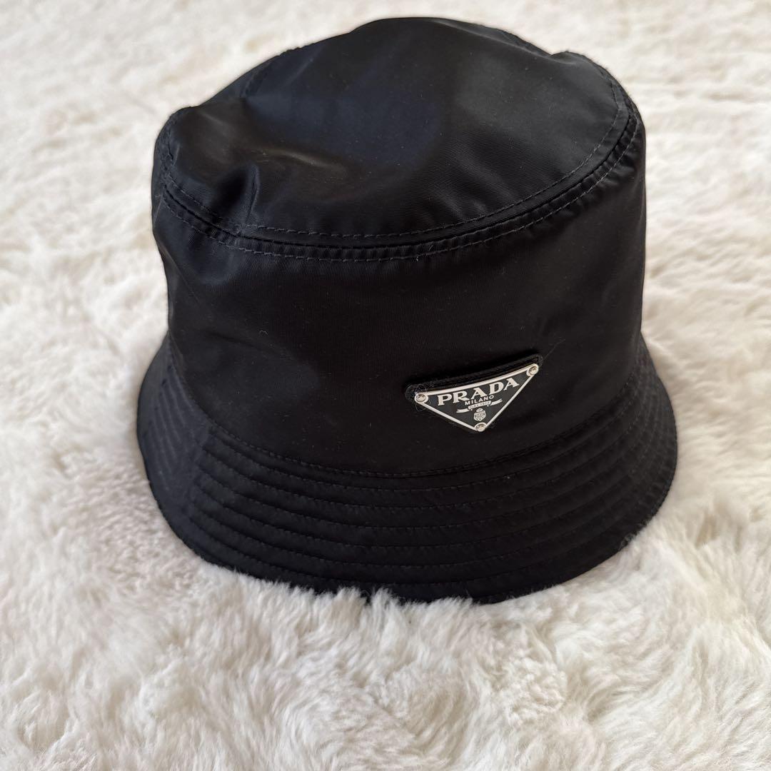 PRADA ブラック バケットハット M PRADA プラダ バケットハット 帽子 Mサイズ ナイロン ブラック