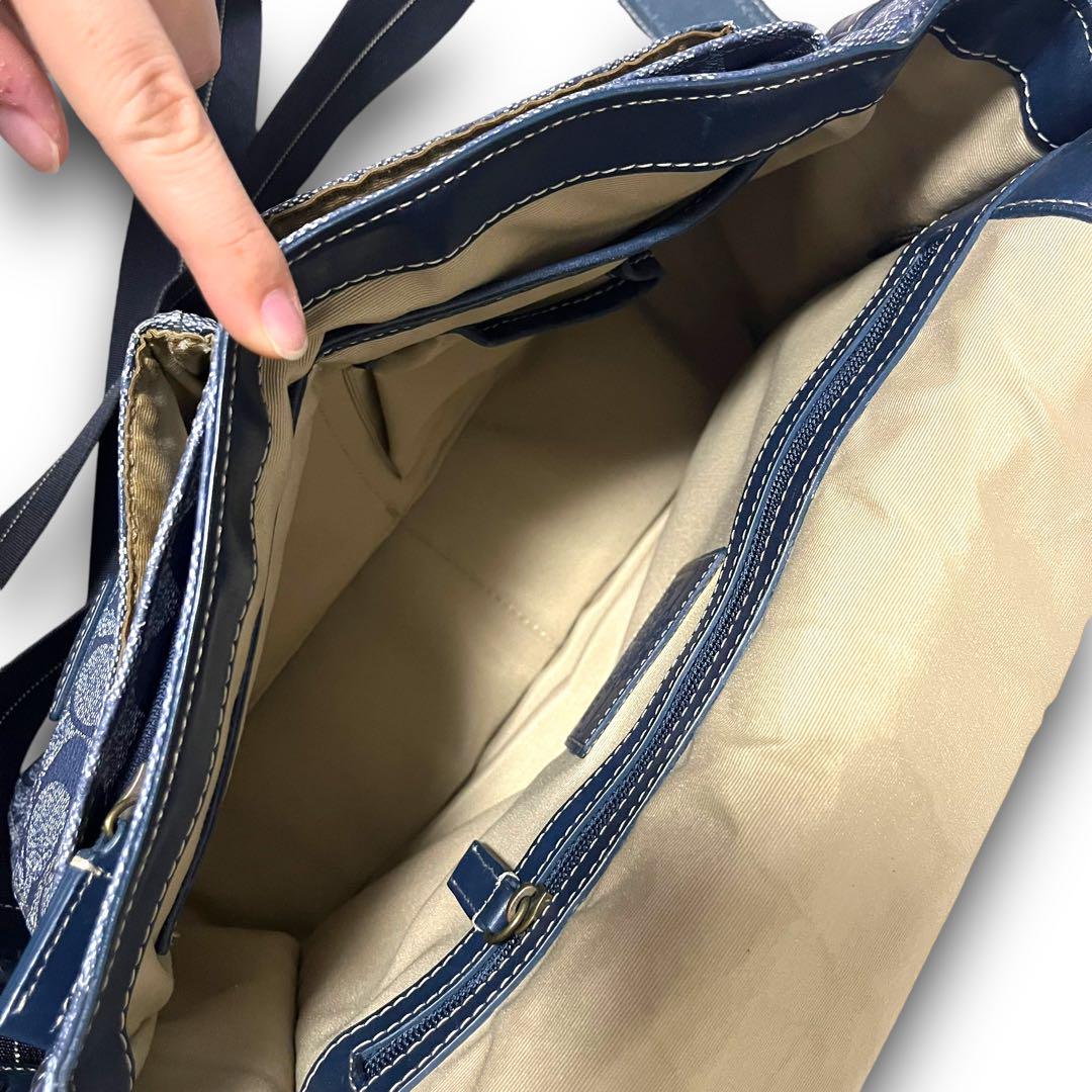 美品✨ 希少色✨ コーチ ショルダーバッグ シグネチャー ヘリテージ ネイビー