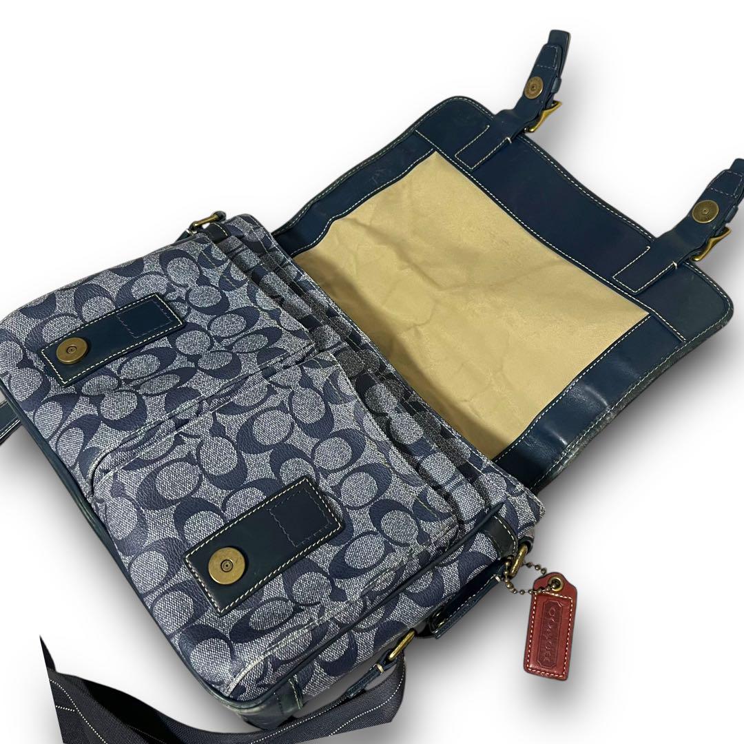 美品✨ 希少色✨ コーチ ショルダーバッグ シグネチャー ヘリテージ ネイビー