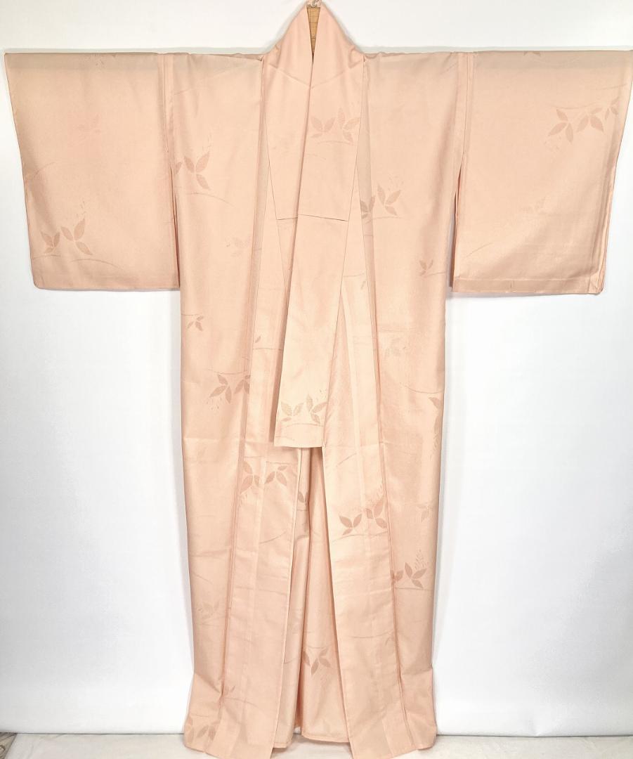 未使用【夏】紋紗 色無地 一つ紋 正絹 肌色 サーモンピンク 1340