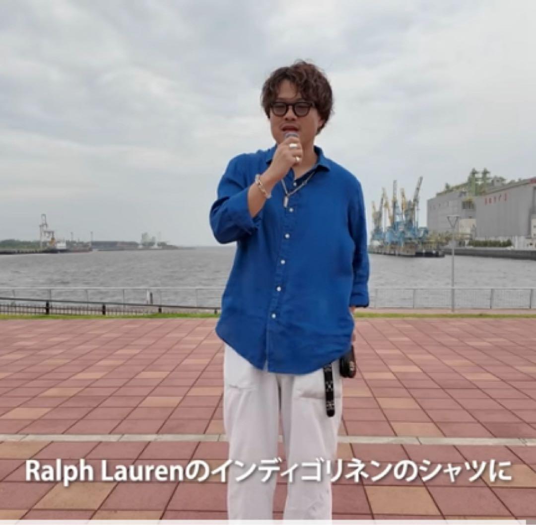古着 ラルフローレン インディゴリネンシャツ L