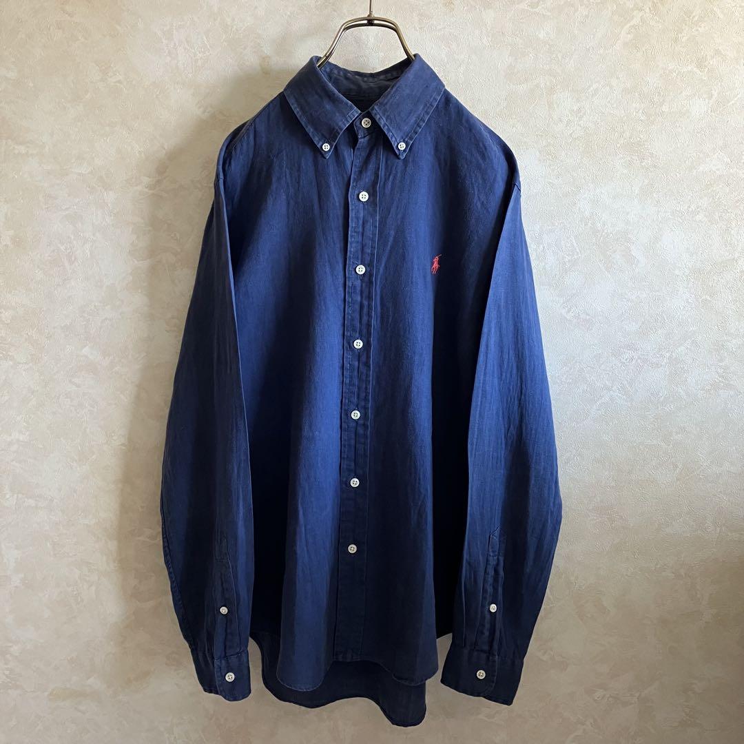 古着 ラルフローレン インディゴリネンシャツ L