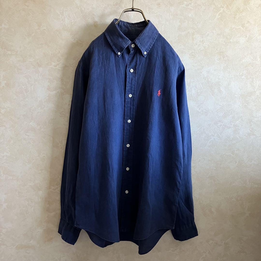 古着 ラルフローレン インディゴリネンシャツ L