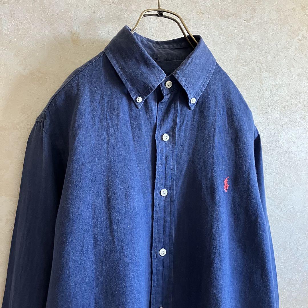 古着 ラルフローレン インディゴリネンシャツ L