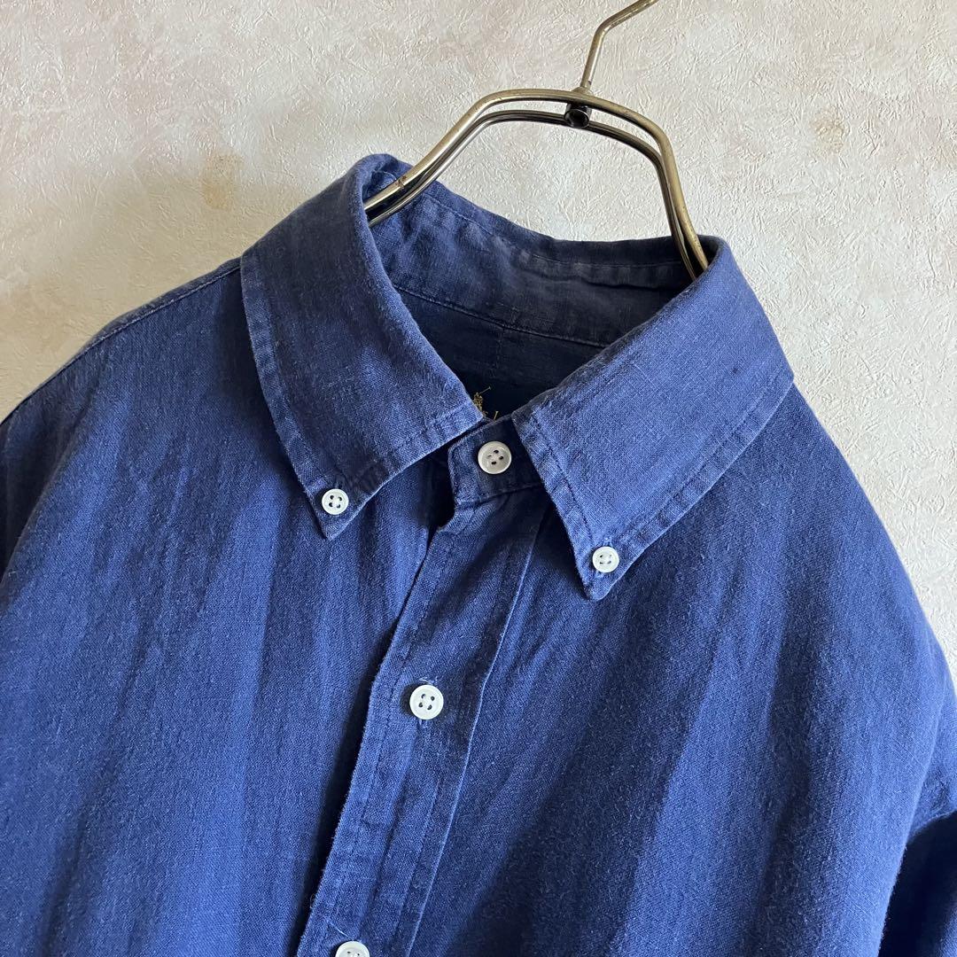 古着 ラルフローレン インディゴリネンシャツ L