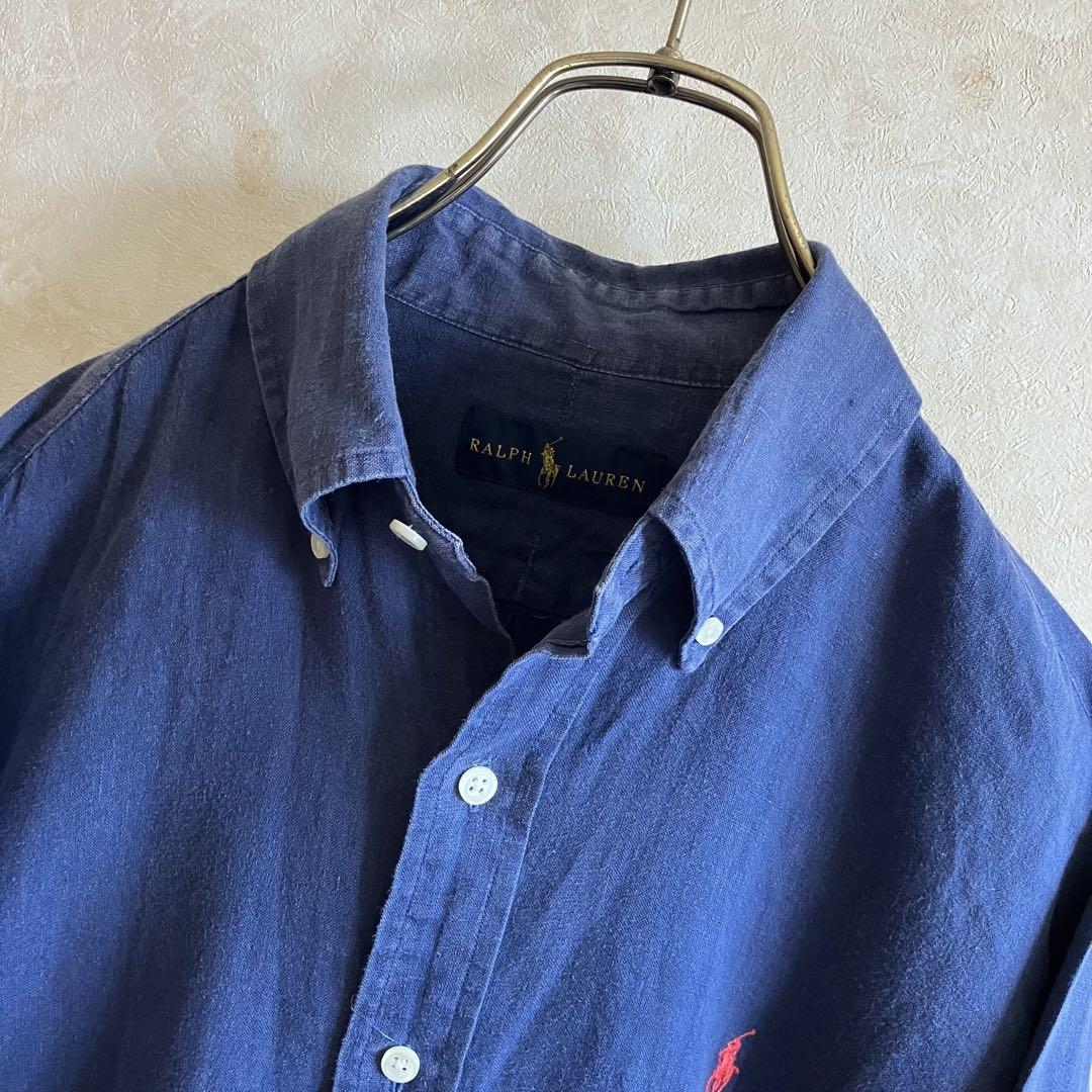 古着 ラルフローレン インディゴリネンシャツ L