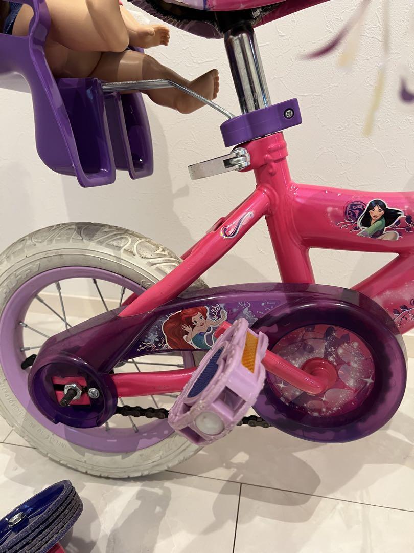 レア幼児用自転車 ピンク ディズニープリンセス12インチ　海外　人形つき