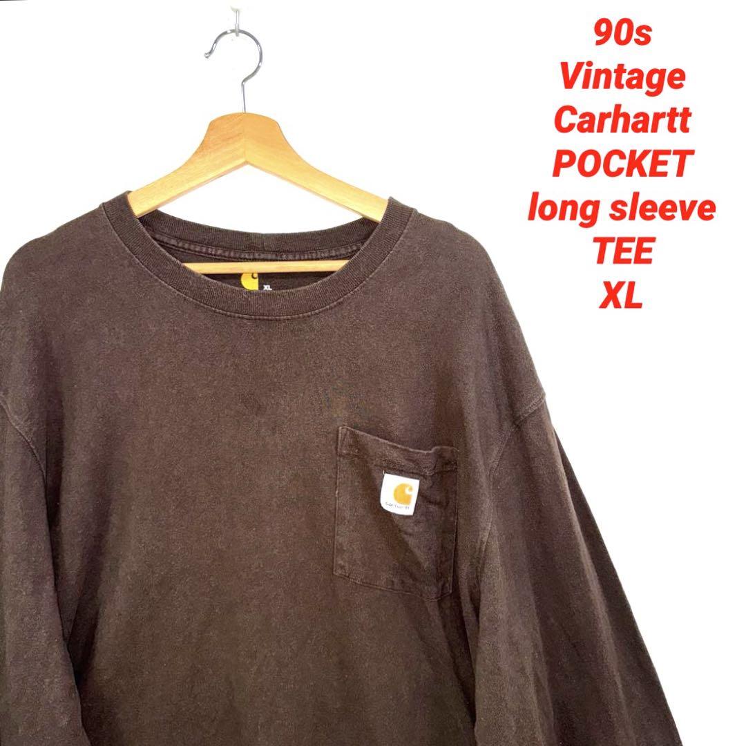 90s vintage 人気カラー　カーハート ロンT ブラウン　茶色　XL
