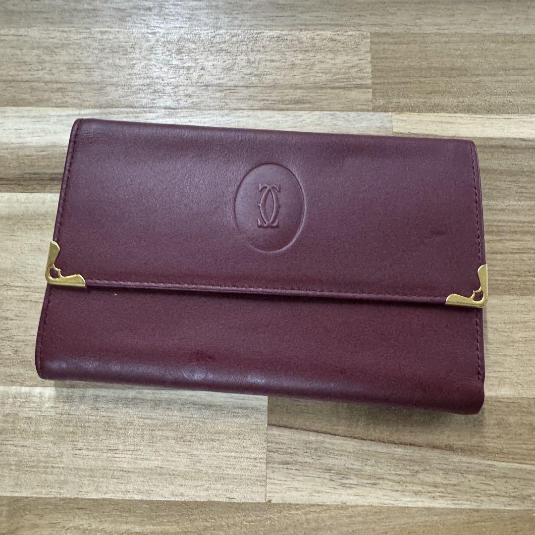 Cartier バーガンディ マストライン三つ折り がま口財布 美品】 Cartier / カルティエ | マストライン 三つ折り がま口