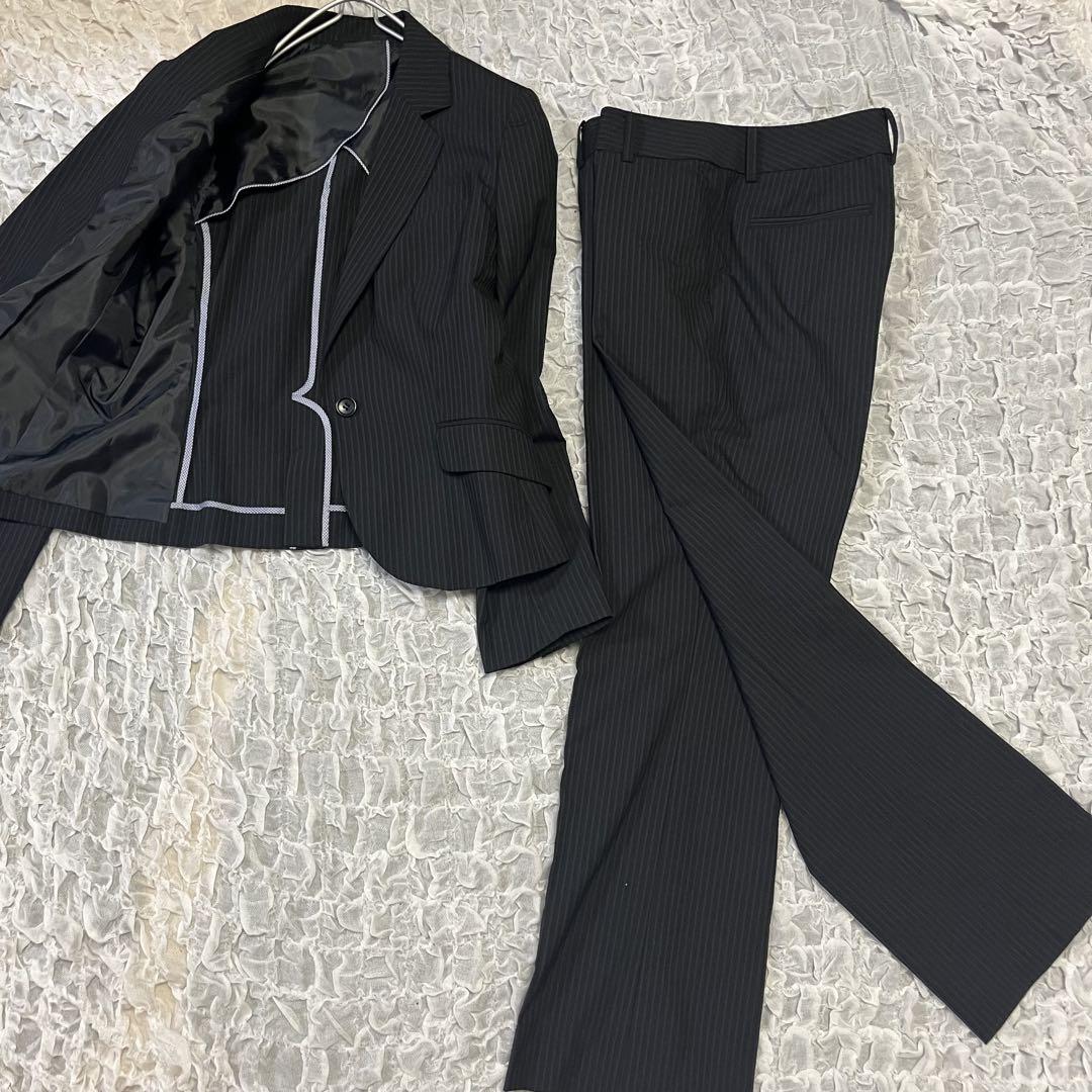美品 高品質ウールマーク【スーツセレクト】ストレッチ パンツスーツ 黒 背抜き 美品 高品質ウールマーク【スーツセレクト】ストレッチ パンツ