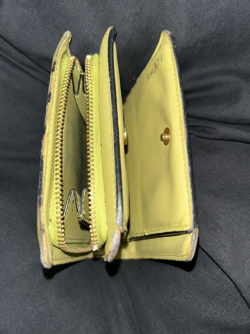 リアル ロエベ LOEWE コンパクトジップ ライム レザー 二つ折り財布 小物