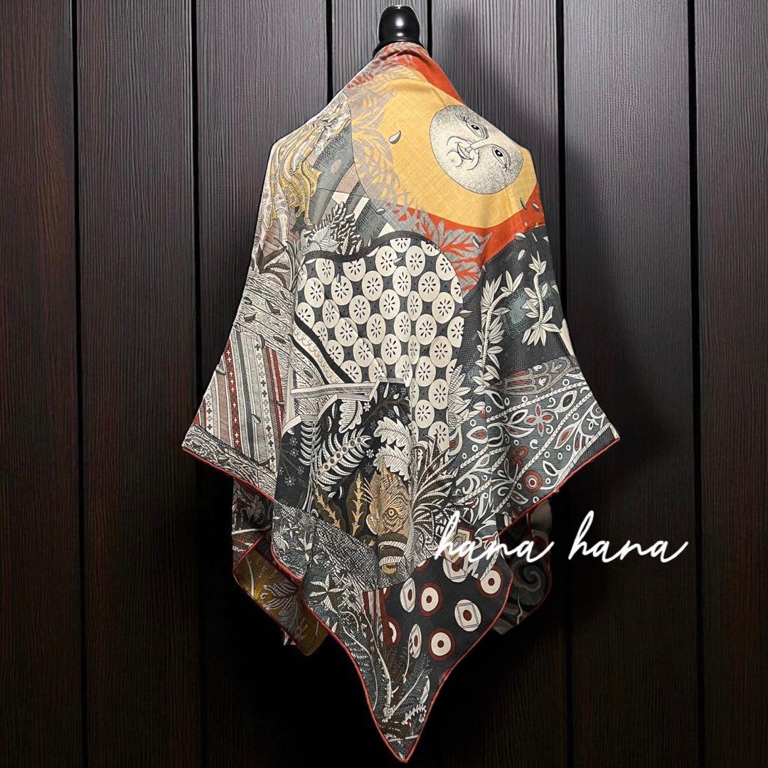 リバーシブル 大判 ウール シルク ストール ショール ブラウン ベージュ 森