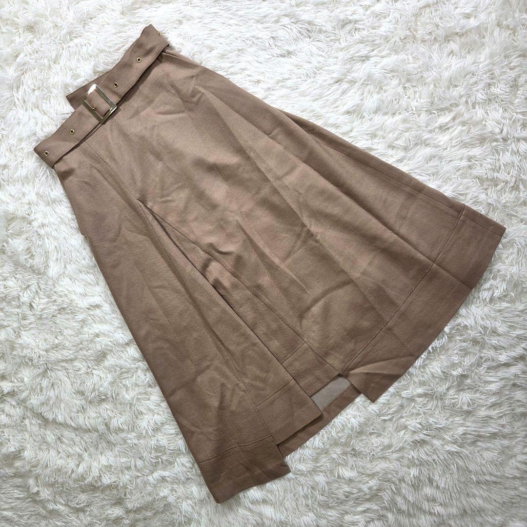 エレナチュラルビューティー ひざ丈スカート フレアスカート ベルト付き ベージュ