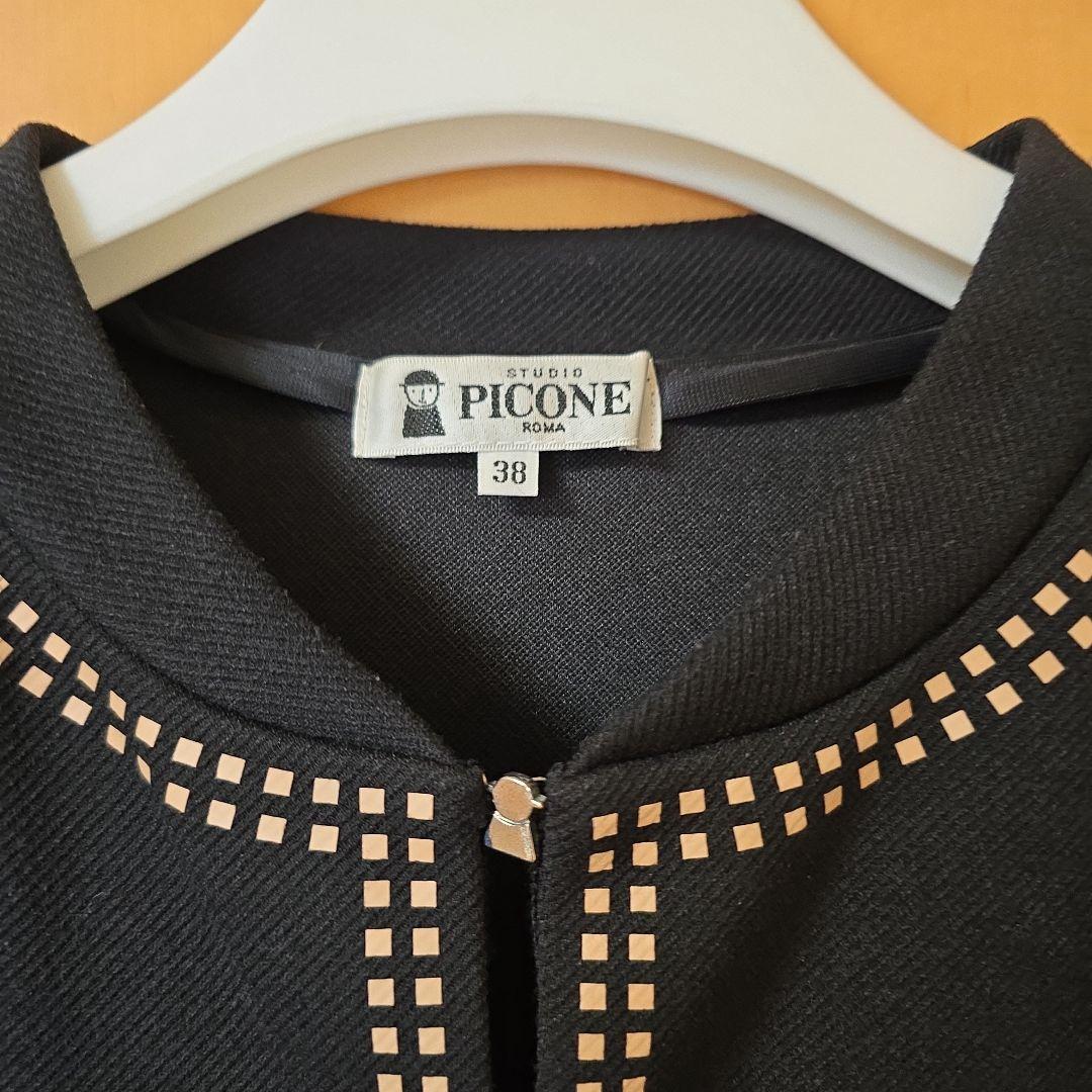 PICONE ブラック ノーカラージャケット 38 PICONE ブラック ノーカラージャケット 38