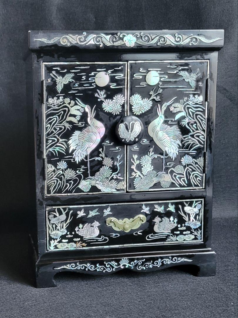 珍品】豪華 螺鈿細工 観音開き 小物収納 小引出し 漆 鏡面仕上げ