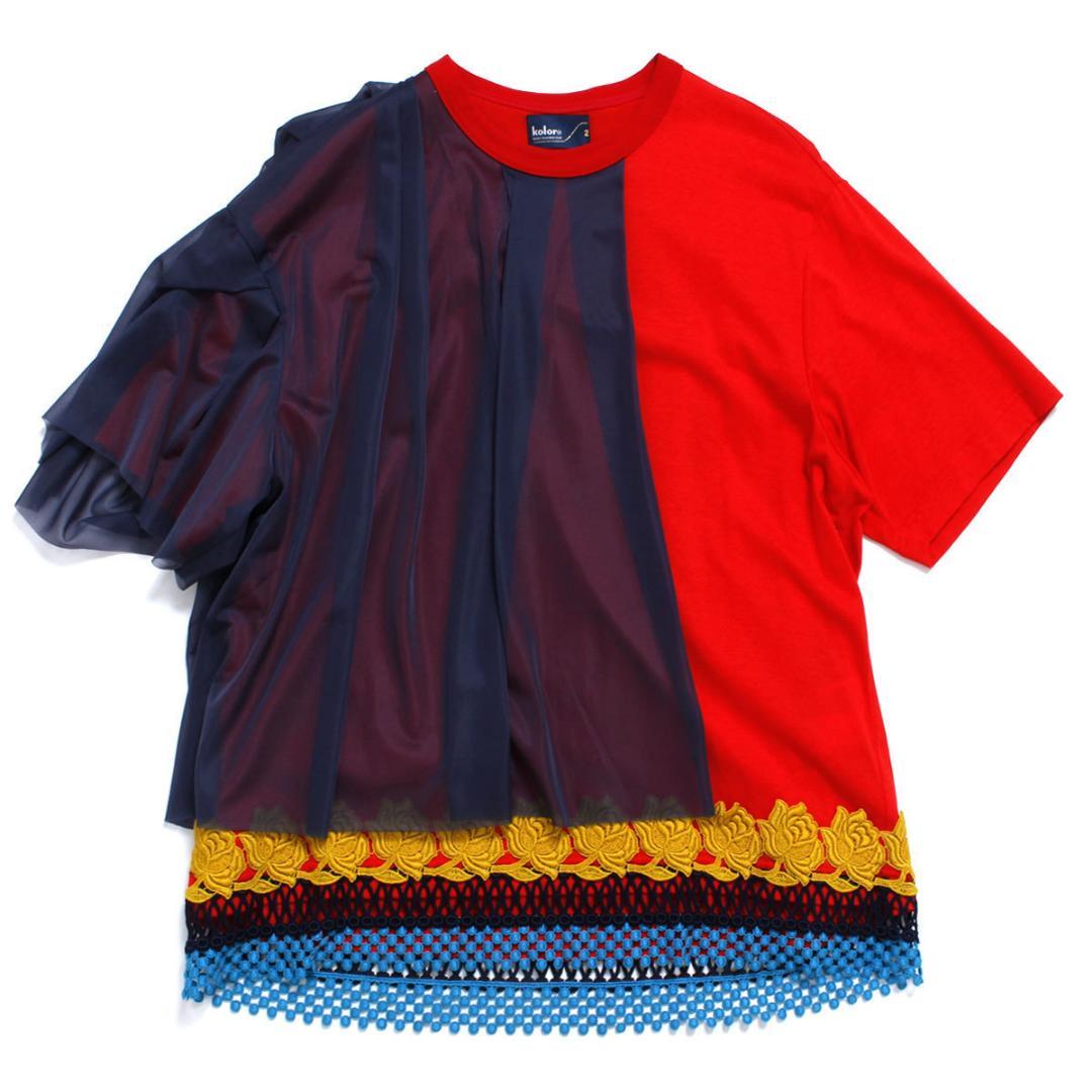 kolor カラー 定価42,900円 チュール×レース切替Tシャツ