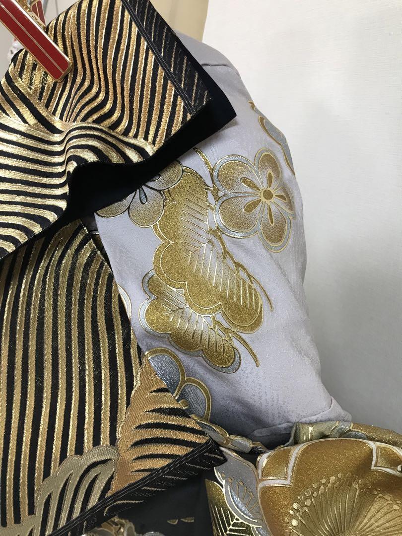 振袖単品　未仕立て品　薄グレー×金彩加工