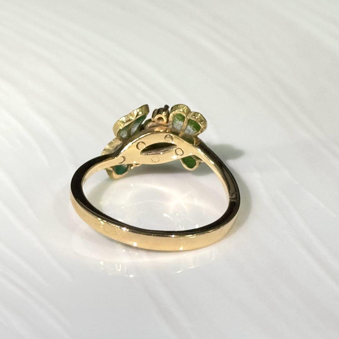 充実の品 中嶋 邦夫K18 ダイヤモンドリング エナメル クローバーモチーフ アクセサリー