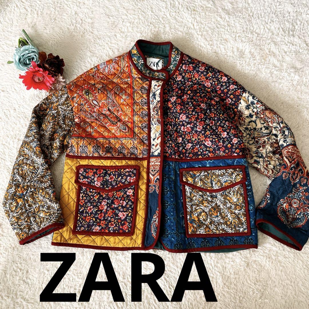 ZARA ザラ　ブロックプリント　キルティング　パッチワークジャケット　花柄