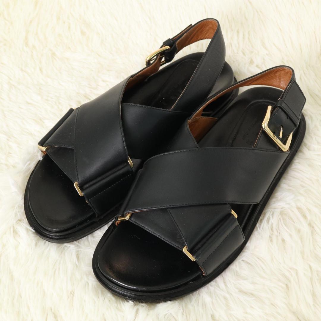 MARNI マルニ 23.5 レザーサンダル ブラック クリスクロスフスベット