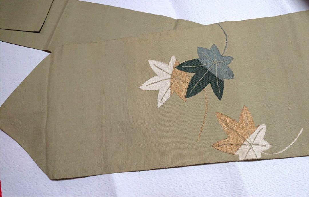 期間限定】お洒落な名古屋帯 紅葉刺繍 オリーブグリーン - メルカリ