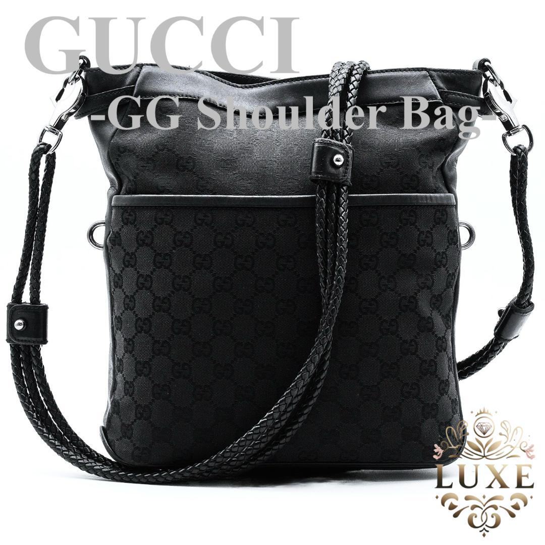 【美品】グッチ GGキャンバス ショルダーバッグ 斜め掛け バッグ 黒 AZ13