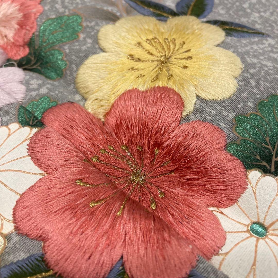 訪問着 豪華刺繍 裄66 染め 圧巻の加工 紋なし 正絹 AK-3768