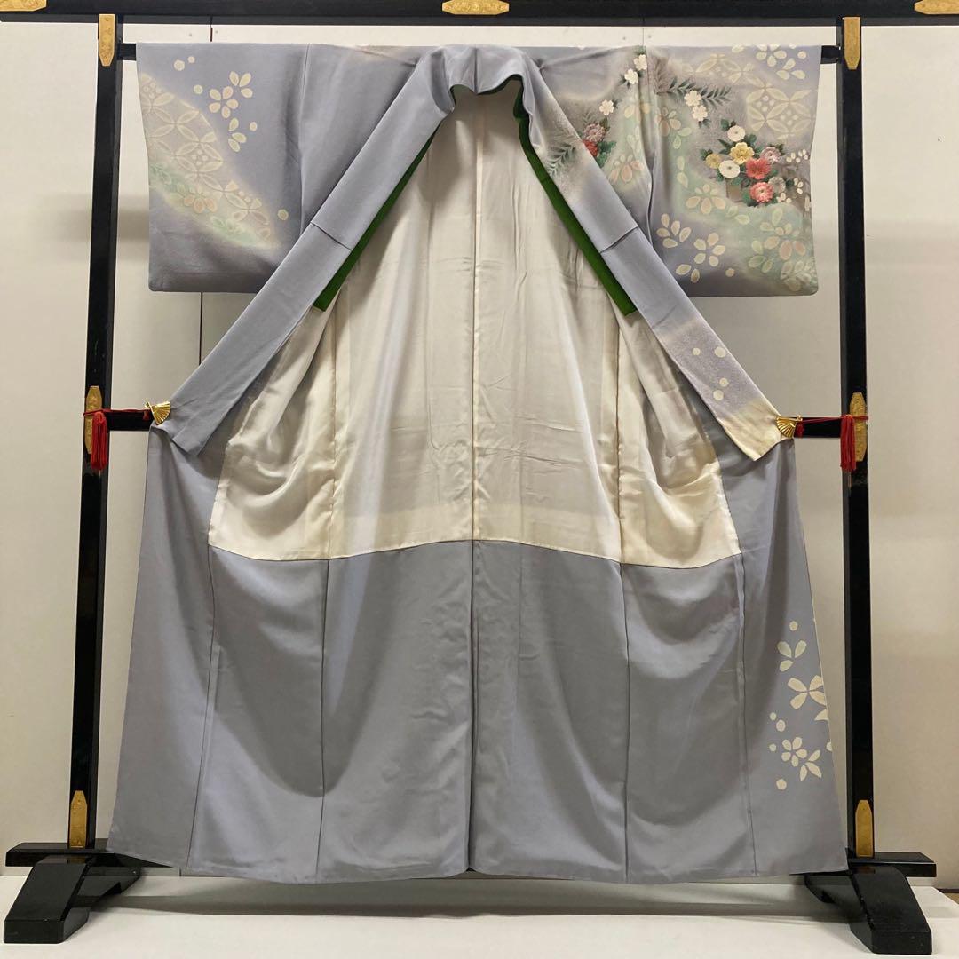 訪問着 豪華刺繍 裄66 染め 圧巻の加工 紋なし 正絹 AK-3768