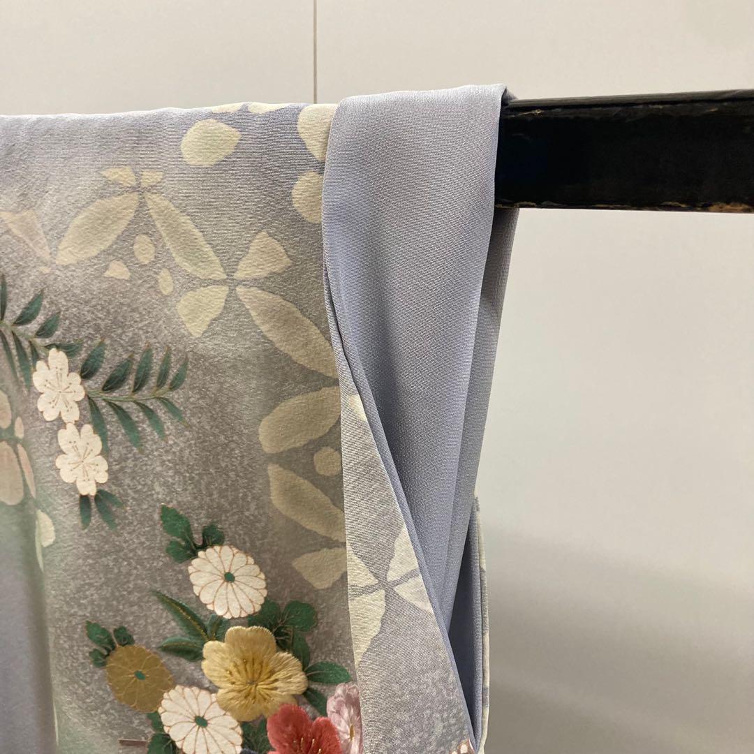 訪問着 豪華刺繍 裄66 染め 圧巻の加工 紋なし 正絹 AK-3768