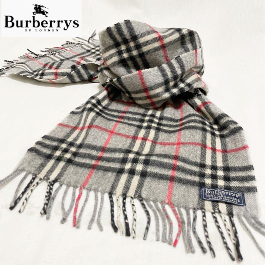 極美品✨バーバリーズ カシミヤ100% ノバチェック マフラー③ グレー 英国製