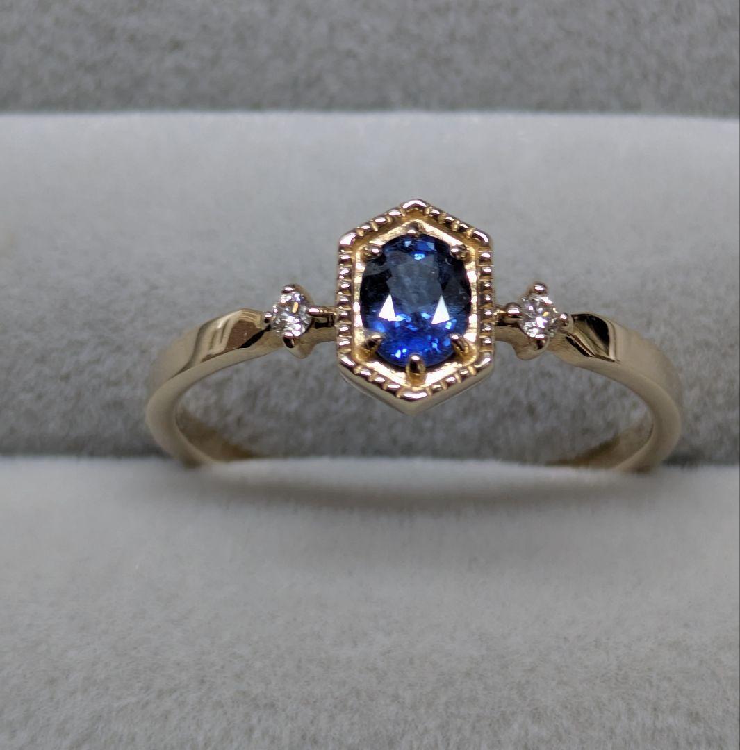 【限定値引】K10サファイア六角形デザイン リング