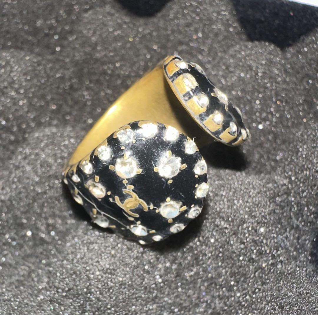 CHANELシャネル ココマーク クリスタル ビジュー リング 黒