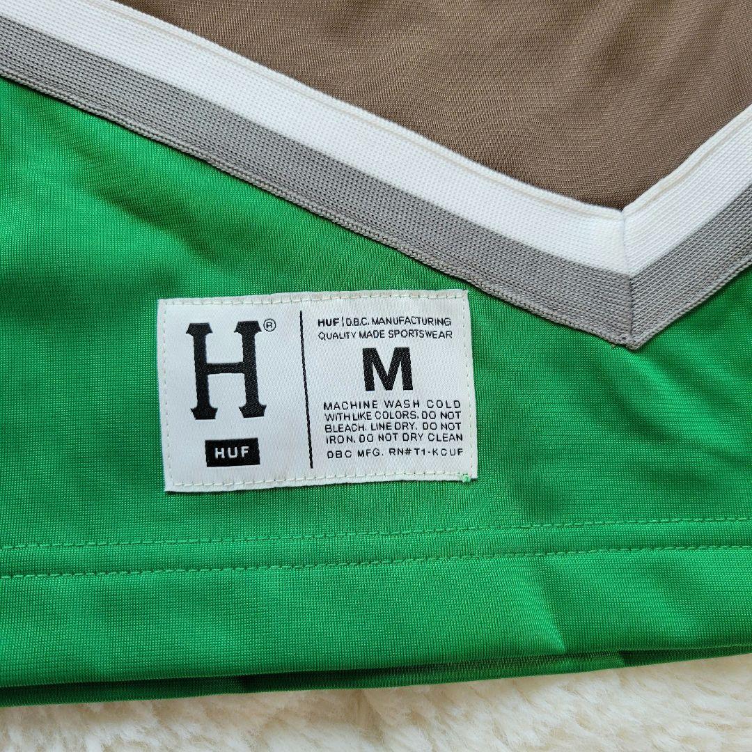 新品未使用 HUF アイスホッケーシャツ 長袖 Vネック グリーン ブラウン M